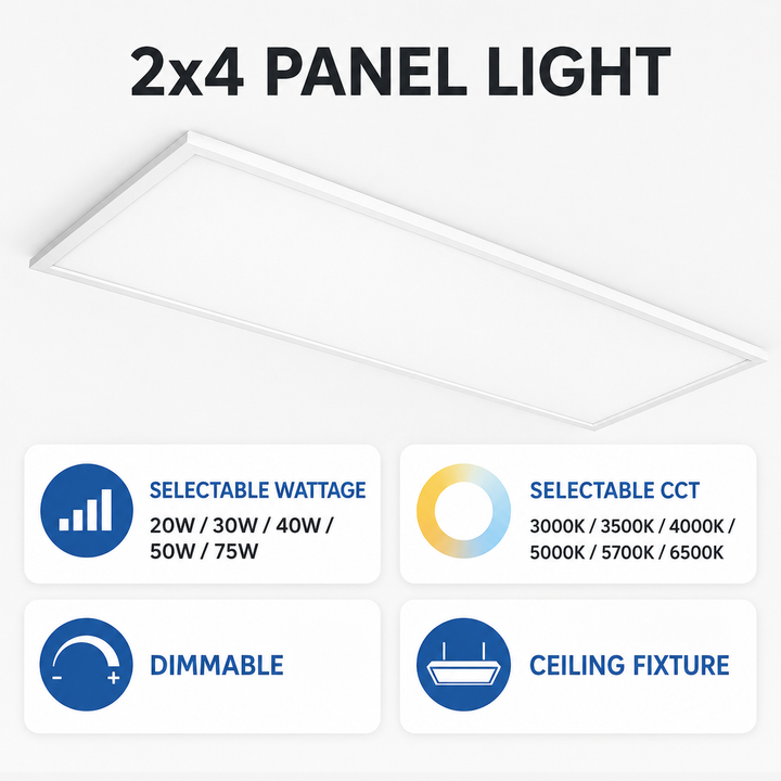 2x4 Panel Light: 20W-30W-40W-50W-75W / 3K-3.5K-4K-5K-5.7K-6.5K - Amcam