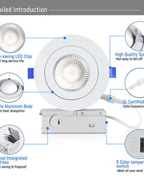 Led Light 4" Round Gimbal 7W - 5CCT - DIM - JXLFG04