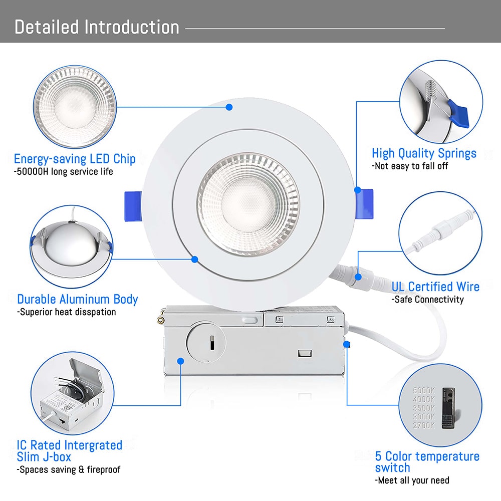 Led Light 4" Round Gimbal 7W - 5CCT - DIM - JXLFG04