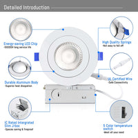 Led Light 4" Round Gimbal 7W - 5CCT - DIM - JXLFG04