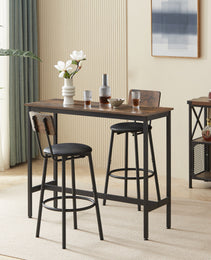 Bar Table Set With 2 Bar Stools PU Soft Seat With Backrest, Rustic Brown