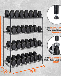 55.5  W X 24  D X 80  H Heavy Duty Wire Storage Shelves With Wheels  4 Tier Adjustable  2400 Lbs Capacity  Garage Shelving Unit  Rolling Industrial Storage  Black