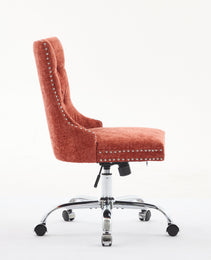 A&A Furniture Office Chair,Modern Chenille Upholstered Tufted Button Home Office Chair With Chrome Metal Base,Adjustable Desk Chair Swivel Office Chair Orange