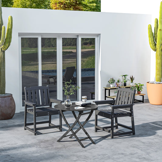 2 Piece All-Weather Patio Chairs, HDPE Patio Dining Chair Set, Heavy Duty Wood-Like Outdoor Furniture, Black