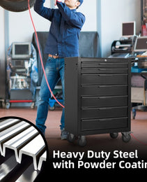 7-Drawer Rolling Tool Chest Cabinet, Large Capacity Metal Tool Box With Wheels And Cylinder Locking, Roll Around Storage Organizer Tool Cart For Garage, Warehouse, Work Shop - Black
