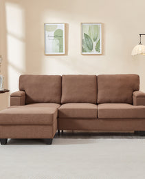 86'' L Shaped Couch With Armrest Organizer,3 Seats Sofas With Movable Ottoman,Comfy Sectional Sofa With Thick Cushion,Linen Sectional Couches For Living Room,Bedroom,Apartment,Brown