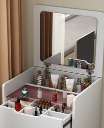 3 In 1 Vanity Desk With Plip Top Mirror,Small Make Up Vanity Set With Visible Glass Desktop,Compact - CJDS
