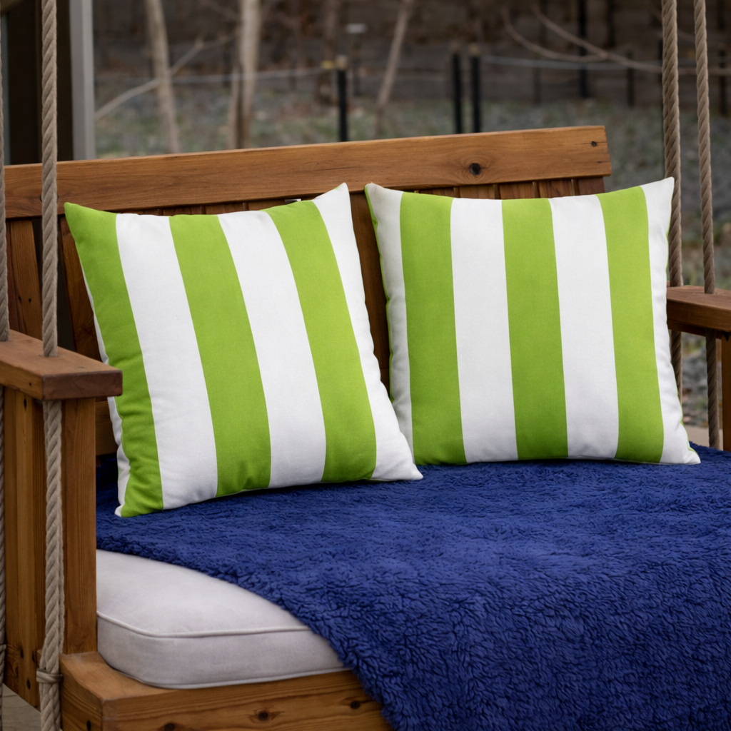 2 Pack Outdoor Throw Pillows, Waterproof & Fade-Resistant Patio Cushions For Garden, Porch, Poolside Furniture - Soft & Comfortable Decorative Pillow Covers 18x18 Inch, Green White