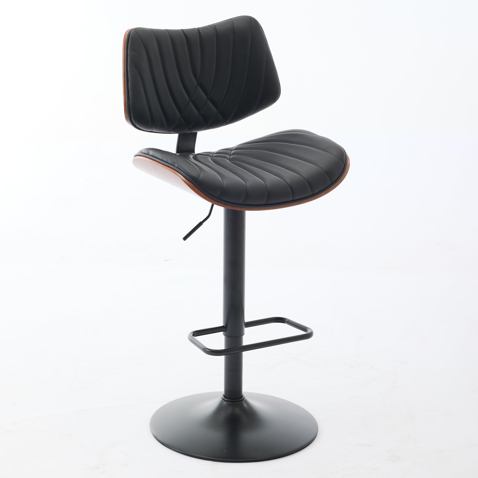 Walnut Bentwood Bar Stools Mid Century Modern Adjustable Counter Height Black Leather Upholstered 360 Swivel Bar Chairs For Kitchen Island Dining Room Cafe 1 Chair 1carton,Black