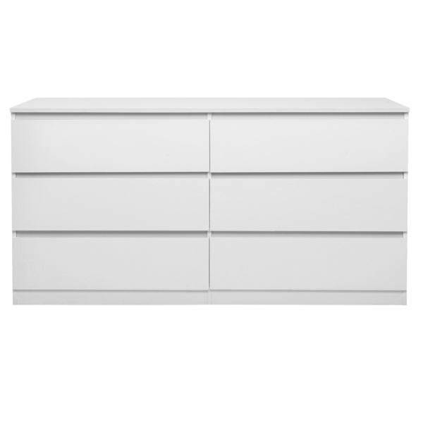 6 Drawer Double Dresser For Bedroom, Wide Storage Cabinet For Living Room Home Entryway, White