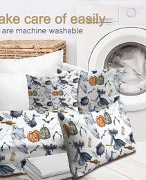8pcs Halloween Comforter Set, Witch Pattern Bed In A Bag Bedding With Comforter Sheet Sham - 1 Comforter, 2 Pillow Shams, 1 Flat Sheet, 1 Fitted Sheet, 1 Cushion Cover, 2 Pillowcases All Season