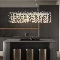 Modern Chandelier 47.2 In. 14-Lights Silver Luxury Crystal Linear Chandelier for Dinning Room, Kitchen Island, Foyer