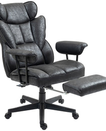 396lbs. Big and Tall Office Chair, Massage Office Chair with Footrest, Lumbar Support & Reclining Function, Black