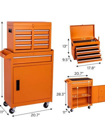 Tool Chest, 5-Drawer Rolling Tool Storage Cabinet With Detachable Top Tool Box, Liner, Universal Lockable Wheels, Adjustable Shelf, Locking Mechanism, Metal Tool Cart For Garage Workshop