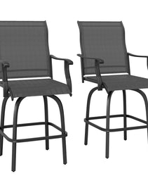 Set of 2 Outdoor Swivel Bar Stools with Armrests, Bar Height Patio Chairs with Steel Frame for Balcony, Poolside, Backyard, Black
