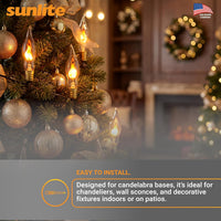 Petite Chandelier Flicker Flame Light Bulb Candelabra Base, Orange, for Holiday and Decorative Lighting, E12, Candelabra Base, Clear, 3 Watts, 12 Pack