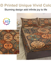 3pcs Retro Bohemian Geometric Style Minimalist Comfort Series Bed Fitted Sheet And Two Pillowcases Bedding For All Seasons Use