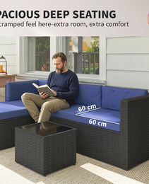 3 Piece Patio Furniture Set, Wicker Outdoor Patio Conversation Furniture Set with Cushions, Glass Top Table, Navy Blue