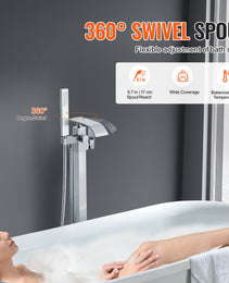 Freestanding Bathtub Faucet, Floor Mount, Freestanding Tub Filler, Shower Mixer Taps, Two Water Modes, 360° Swivel Spout, For Bathing & Showering Pet Bathing Cleaning Drains Toilet Flushing