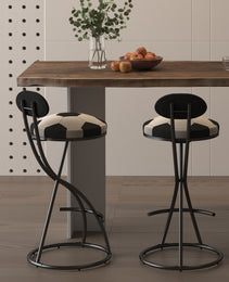 Upholstered S-shaped Barstools Set Of 2 Velvet Counter Bar Stools Football Print Round Dining Stool For Kitchen & Living Room Black Frame  Black Back
