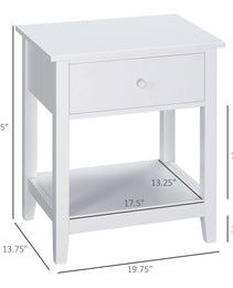 End Table, 2-tier Side Table with Drawer and Storage Shelf, Modern Side Table for Living Room, White