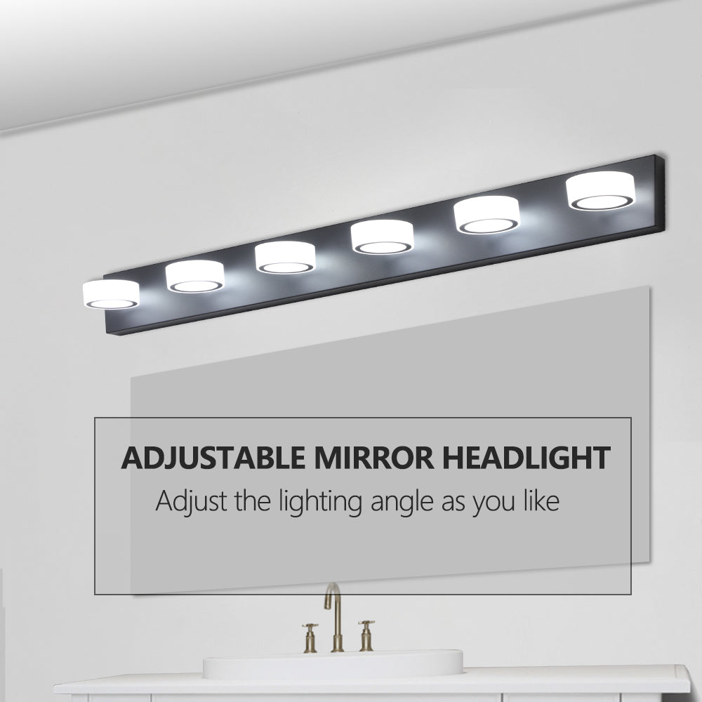 45in  Modern 6-Light LED Vanity Light, Sleek Black Bathroom Wall Light Fixture For Mirror, Shower, And Bathroom Decor