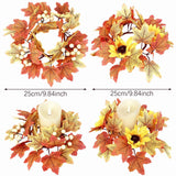 2 Pcs 9.8 Inch Fall Candle Rings Wreaths Candlestick Decorative Rattan Garland Maple Leaf Berries Sunflowers Candle Rings Autumn Wedding Parties Centerpieces - CJDS - FC
