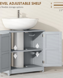 Farmhouse Pedestal Sink Storage Cabinet, Bathroom Sink Cabinet with 2 Barn Doors and Adjustable Shelf, Dark Gray