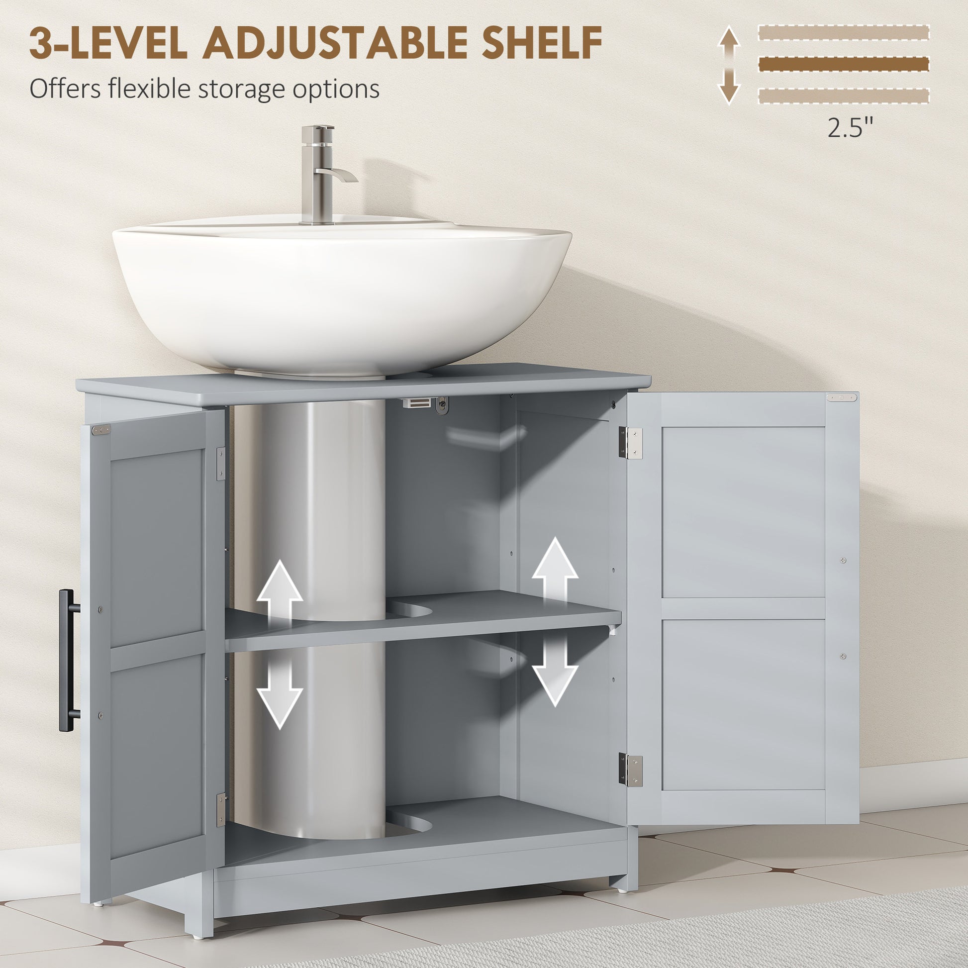 Farmhouse Pedestal Sink Storage Cabinet, Bathroom Sink Cabinet with 2 Barn Doors and Adjustable Shelf, Dark Gray