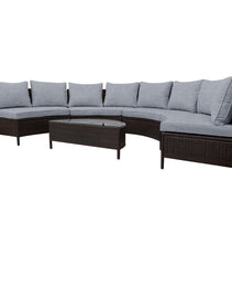 TOPMAX 5 Pieces All-Weather Brown PE Rattan Wicker Sofa Set Outdoor Patio Sectional Furniture Set Half-Moon Sofa Set With Tempered Glass Table, Grey