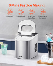 Portable Countertop Ice Maker 33Lbs/24H Self-Cleaning With Scoop Basket Home Bar