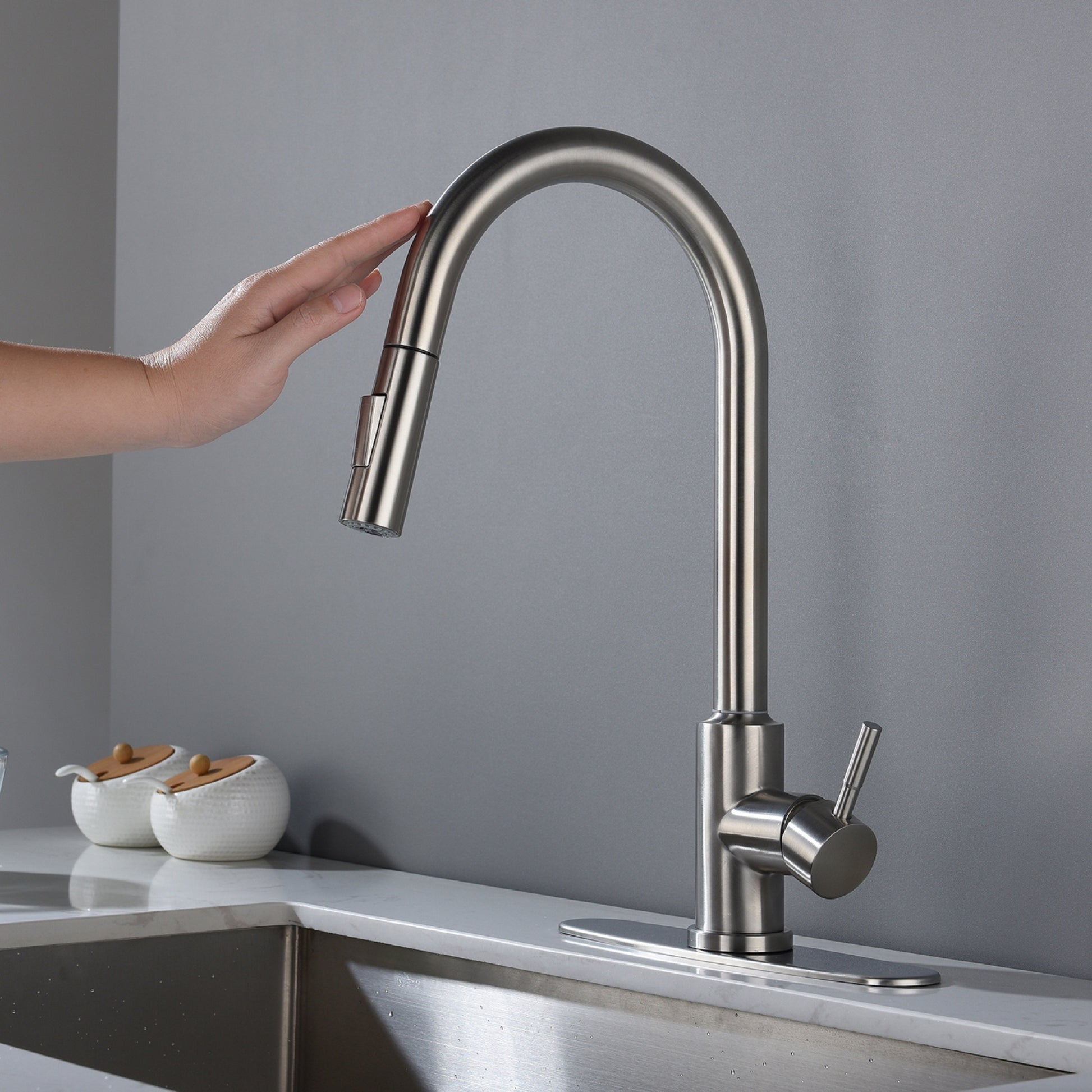 Touch Kitchen Faucet With Pull Down Sprayer Brushed Nickel