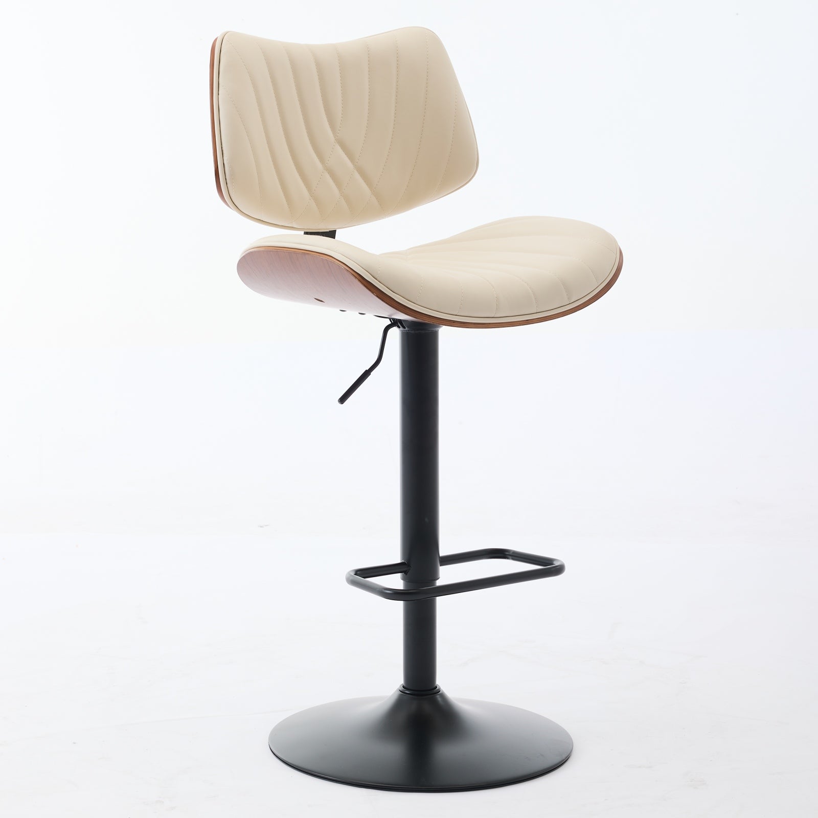 Walnut Bentwood Bar Stools Mid Century Modern Adjustable Counter Height Black Leather Upholstered 360 Swivel Bar Chairs For Kitchen Island Dining Room  Cafe, 1 Chair 1carton,Beige