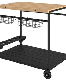 Outdoor Bar Cart Patio Serving Cart with Wine Holders Natural