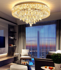 23.6" Modern Crystal Chandeliers LED Dimmable Flush Mount Ceiling Chandeliers for Living Room Entrance Foyer Bedroom Silver