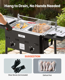 Outdoor Propane Deep Fryer, Dual-Tank 8QTx2 Commercial Fryer, Stainless Steel Cooker With Foldable Platform, Dual Basket, And Heat Adjustment, Floor Standing Fryers For Restaurant Home Snack Bar