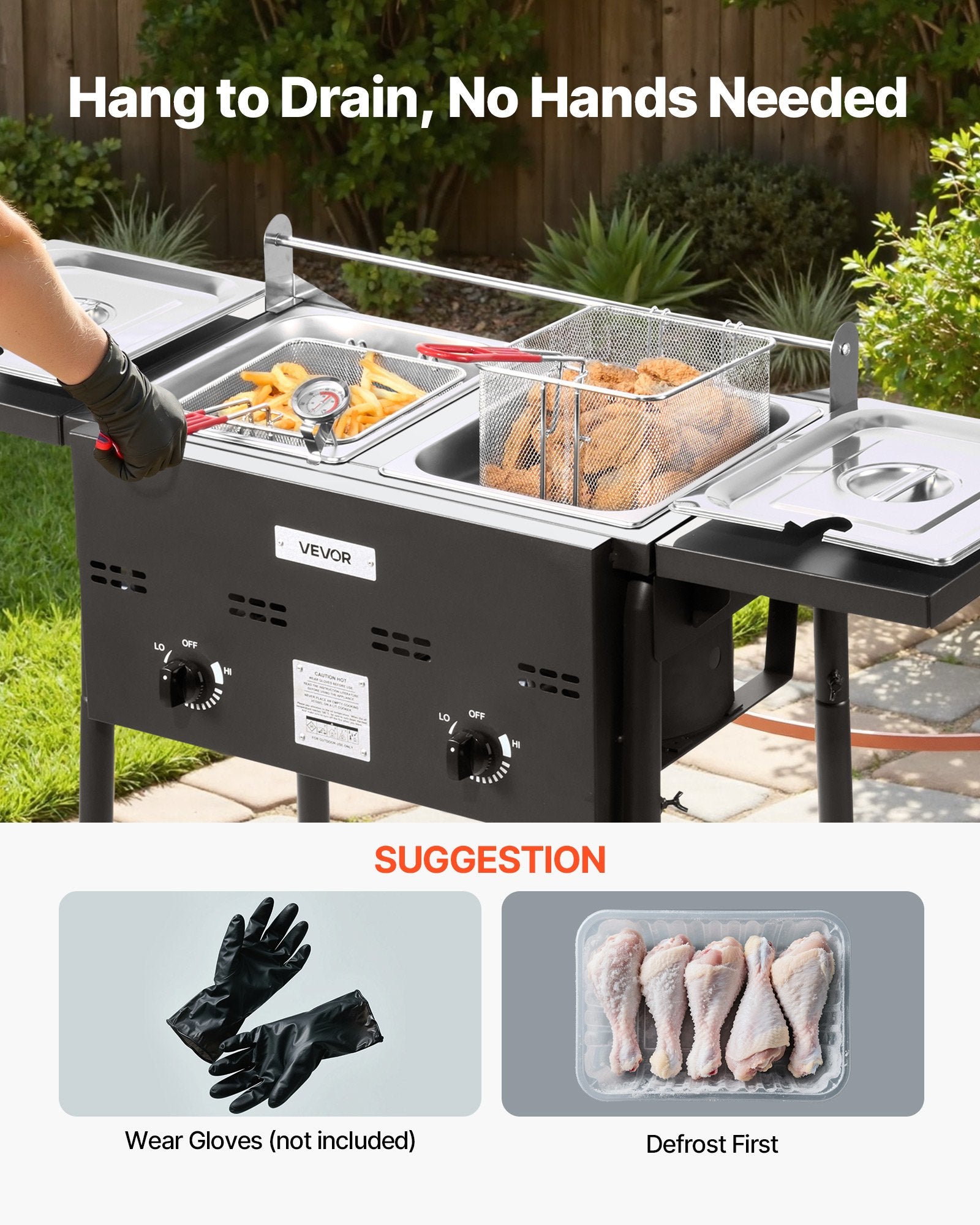 Outdoor Propane Deep Fryer, Dual-Tank 8QTx2 Commercial Fryer, Stainless Steel Cooker With Foldable Platform, Dual Basket, And Heat Adjustment, Floor Standing Fryers For Restaurant Home Snack Bar