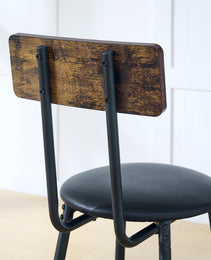Round Bar Table And Stool Set With Shelf, Upholstered Stool With Backrest, Rustic Brown