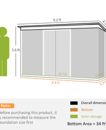 9' x 4' Metal Outdoor Storage Shed, Tool House with Double Lockable Doors for Backyard, Patio, Lawn, Garage, Dark Gray
