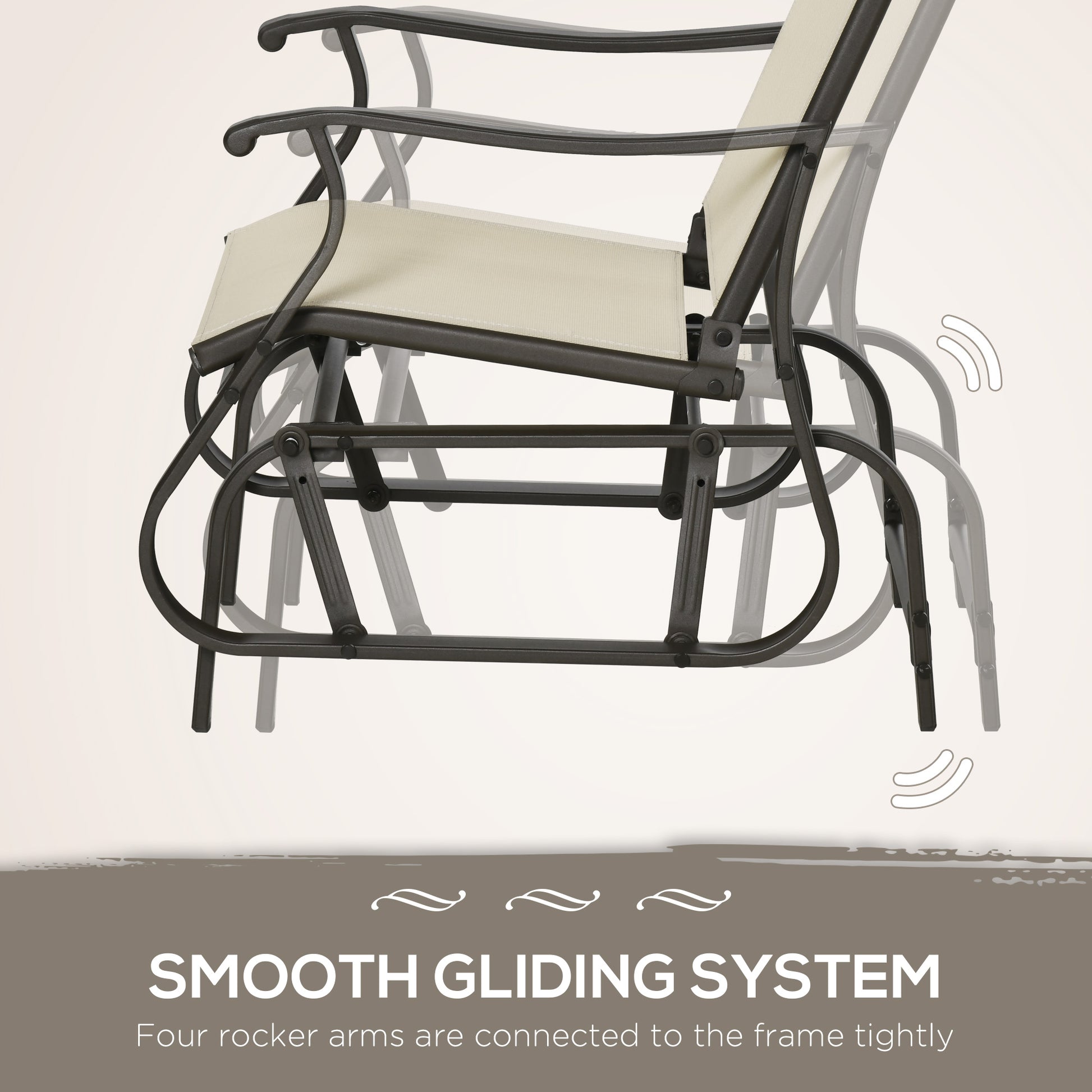 3-Piece Outdoor Gliders Set Bistro Set with Steel Frame, Tempered Glass Top Table for Patio, Garden, Backyard, Lawn, Beige