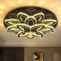 40" Modern Crystal Chandelier for Dining Room LED Dimmable Flush Mount Chandeliers Black Ceiling Chandelier for Living Room Bedrooms