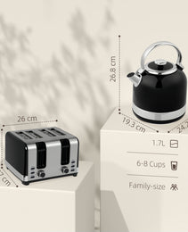 Midnight Series: 3000W Rapid-Boil Kettle & 4-Slice Toaster Set