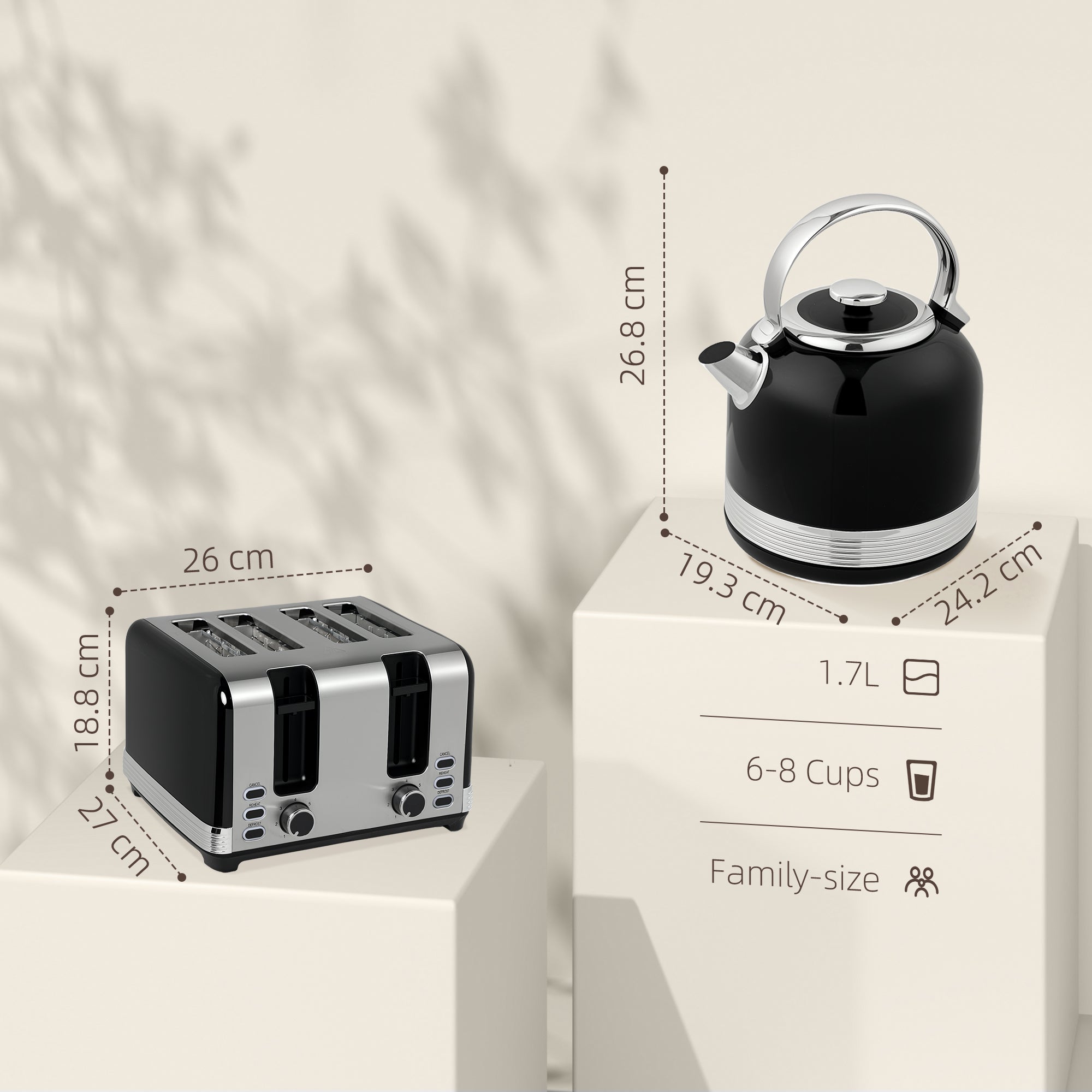 Midnight Series: 3000W Rapid-Boil Kettle & 4-Slice Toaster Set