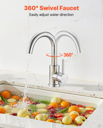 Single Handle Sink Faucet, Kitchen Faucet Brushed Nickel Single Handle, Kitchen Water Faucets With Anti-Splash Aerator, Suitable For Bathroom, RV, Bar Sink, Public Restroom, High Arc Spout