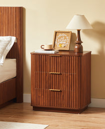 3 Drawers Nightstand Set Of 2, 23.6  Wide Modern Chest Of Drawers Curved Wave Design, Nightstand, Wood Drawer Organizer For Bedroom, Living Room, Hallway, Walnut,23.6 W X 15 D X 25.2 H.