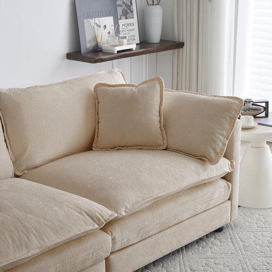 3 Piece Sofa Set With Arm Pillows And Toss Pillows , Sofa Set Include 2- Piece Of Arm Chair And One 2-seat Sofa, Space Saving Casual Sofa Set For Living Room, Beige Chenille