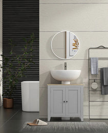 Kleankin Bathroom Vanities, Pedestal Sink Cabinet With U-Shaped Cut-out And Adjustable Shelf, Gray
