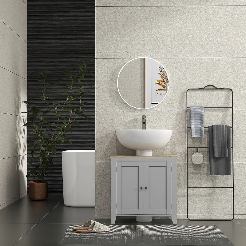 Kleankin Bathroom Vanities, Pedestal Sink Cabinet With U-Shaped Cut-out And Adjustable Shelf, Gray