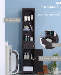 Bathroom Storage Cabinet, Free Standing Bathroom Storage Unit, Tall Linen Tower with 3-Tier Shelves and Drawer, Brown