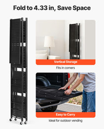 4-Tier Foldable Storage Shelf, 28W X 13D X 54H Inch Folding Metal Rack Shelving Unit, No Assembly Organizer Shelf With 5 Wheels & 4 Hooks For Pantry, Kitchen, Garage, Basement, Black